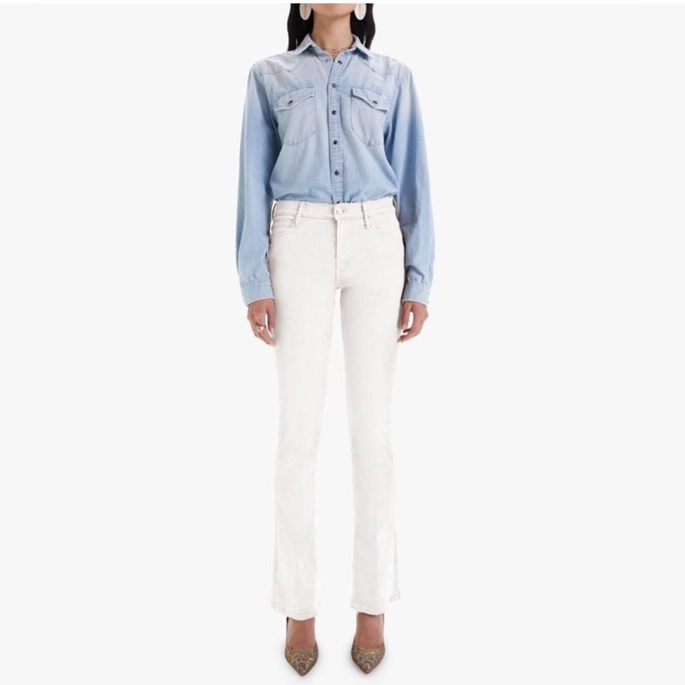 MOTHER The Runaway Flare Cream Jeans High Rise Stretch Denim Size 25